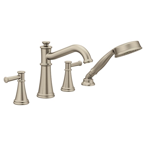 Two-Handle Roman Tub Faucet Includes Hand Shower Brushed Nickel